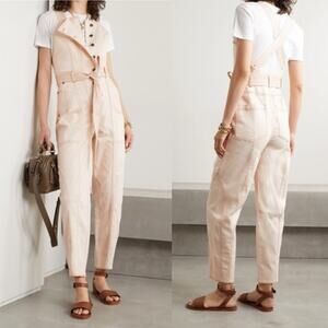 Ulla Johnson Archer Criss Cross Belted Denim Jumpsuit in Blanc Cream Size 10
